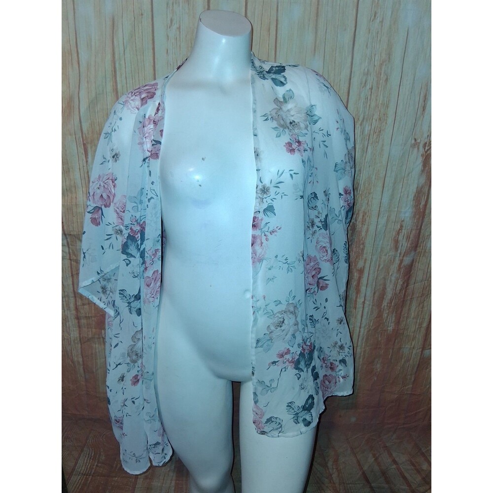 Emery Rose Multicolor Floral Sheer Short Sleeve Wrap Sz 2XL